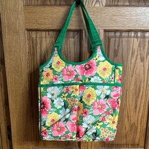 Vibrant Floral Tote Bag with Green Trim